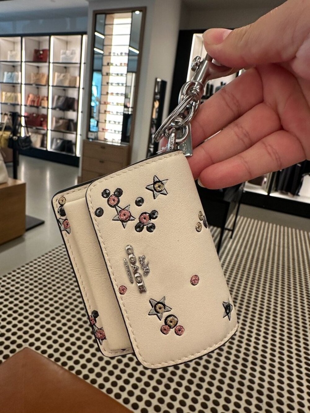 NWT! Coach CCF23 Mini Klare Bag Charm Keychain With Star Print In Chalk/Silver